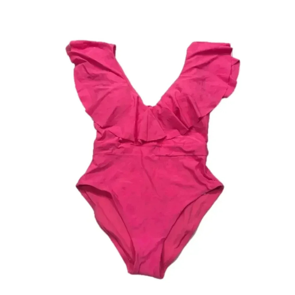 Trina Turk SWAY RUFFLE NECK ONE PIECE Size 10 Venus Pink NWT